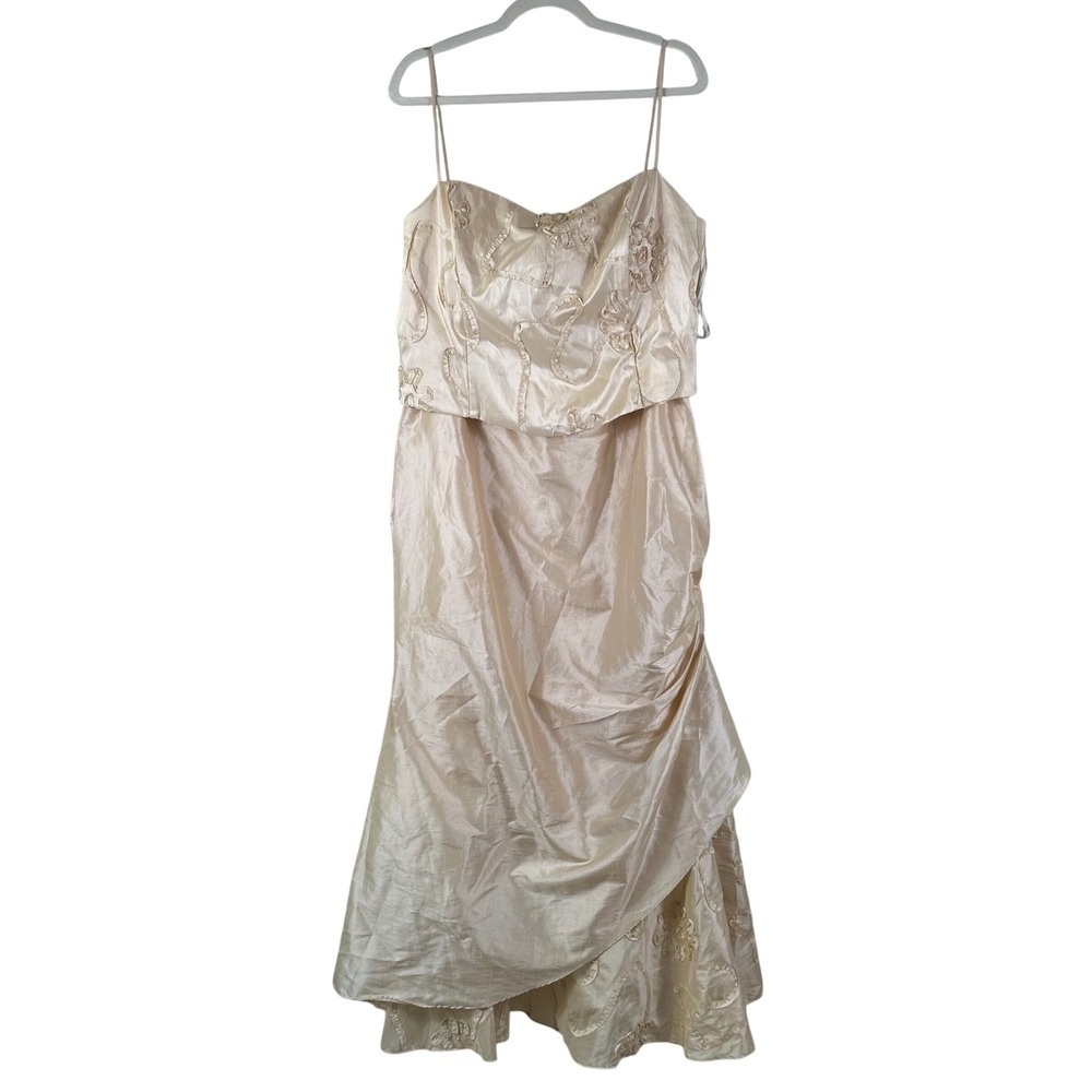 Vintage Dollar Gown 3XL Champagne Y2K Prom Dress Corset Lace Up Back Applique 90